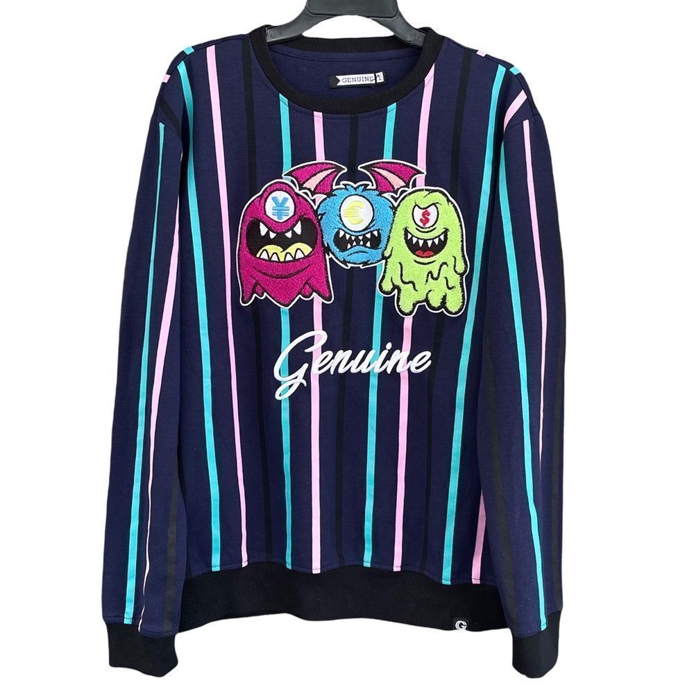 GENUINE Currency Streetwear Sweatshirt Blue Striped Size Large